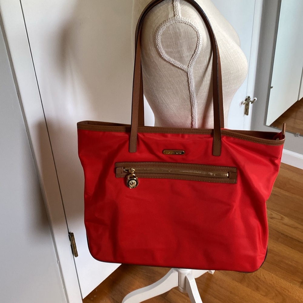 Michael Kors Orange Red Nylon Zip Bag